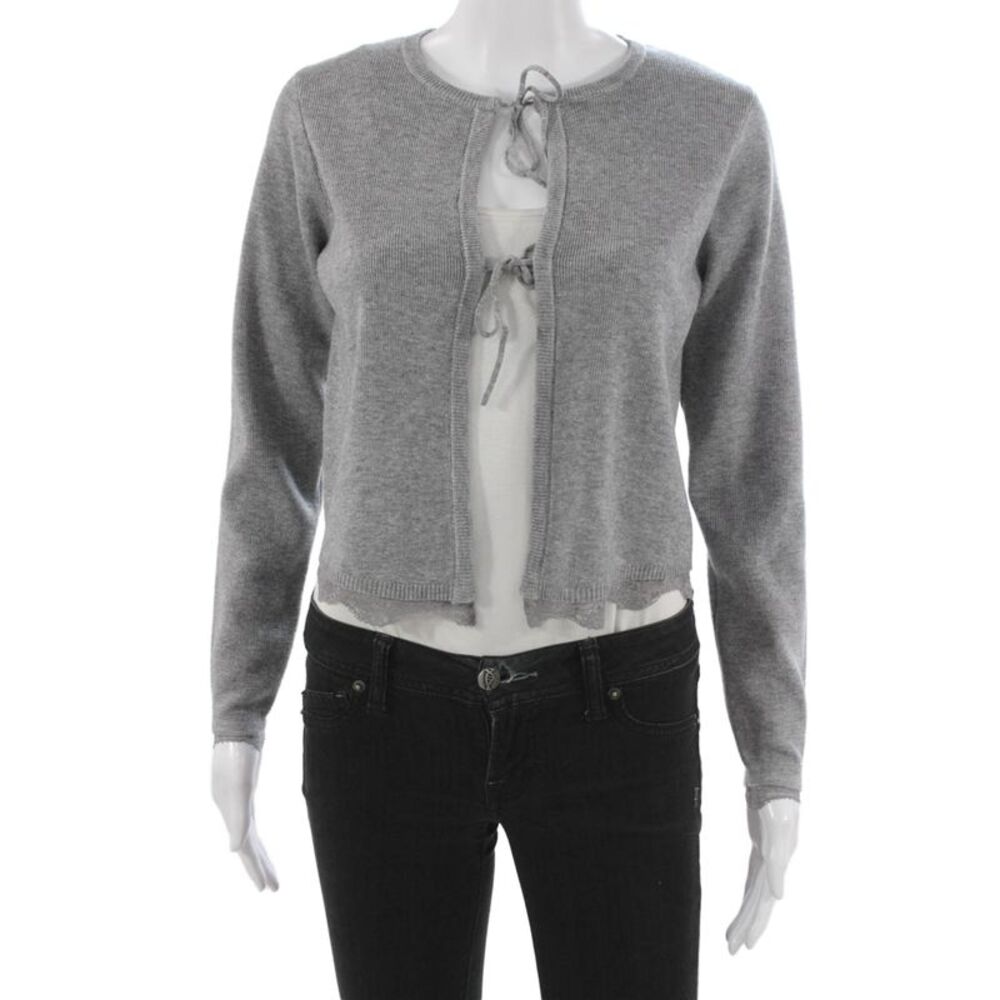 Cami NYC Women Cardigan Gray Acrylic Round Neck Size 2XS